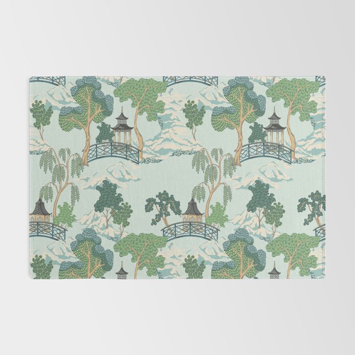 Vintage Chinoiserie Summer Pagoda Bridge Garden Landscape Rug Gallery Image 2