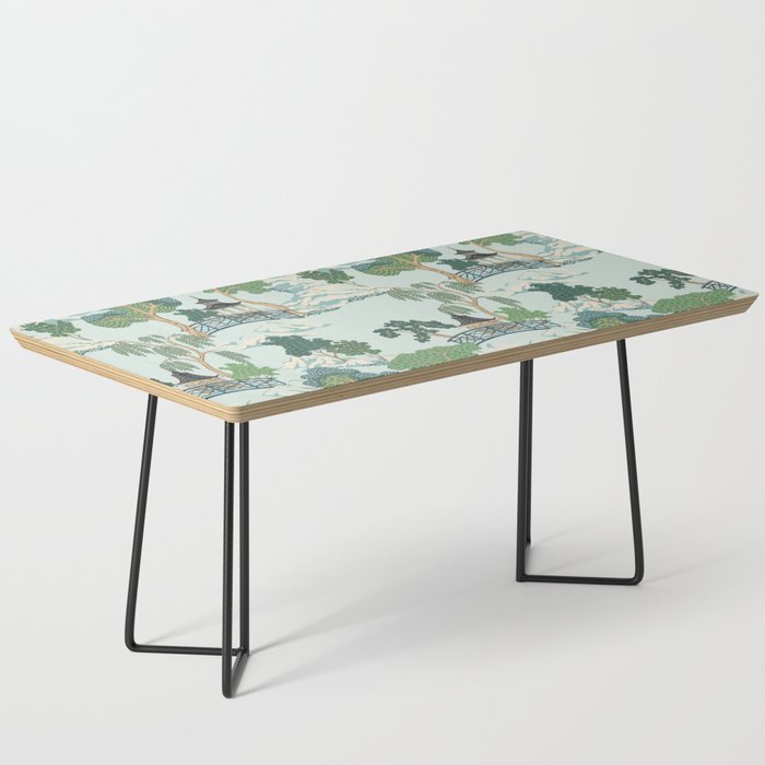 Vintage Chinoiserie Summer Pagoda Bridge Garden Landscape Coffee Table Gallery Image 1