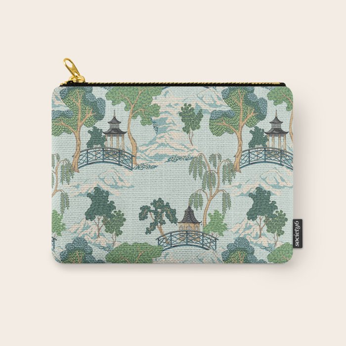 Vintage Chinoiserie Summer Pagoda Bridge Garden Landscape Carry All Pouch Gallery Image 1