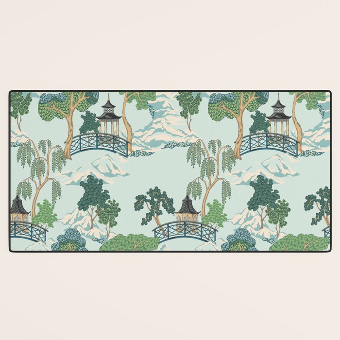 Vintage Chinoiserie Summer Pagoda Bridge Garden Landscape Desk Mat Gallery Image 3