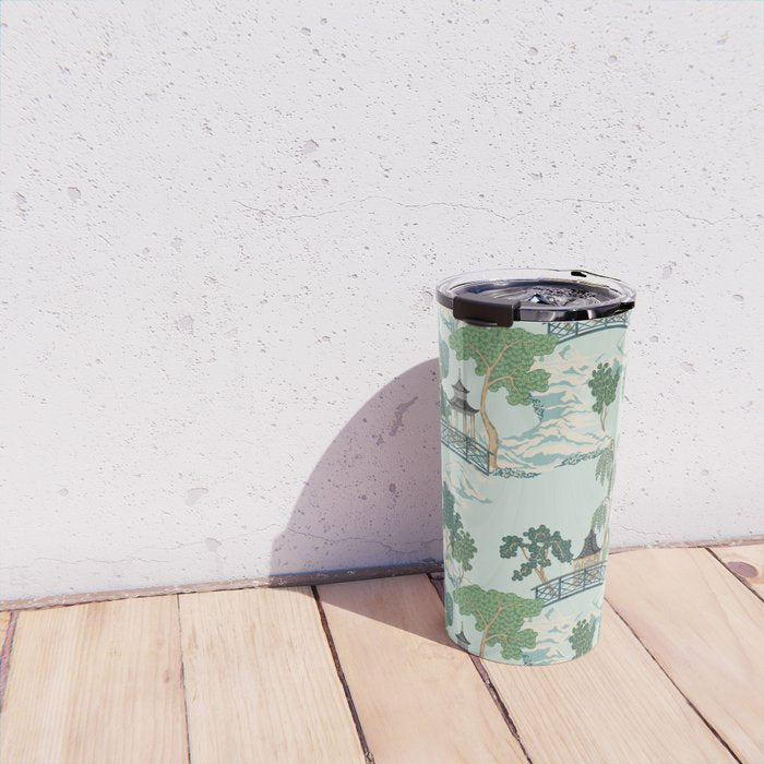 Vintage Chinoiserie Summer Pagoda Bridge Garden Landscape Travel Mug Gallery Image 4