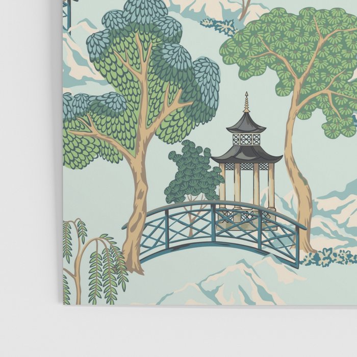 Vintage Chinoiserie Summer Pagoda Bridge Garden Landscape Poster Gallery Image 3