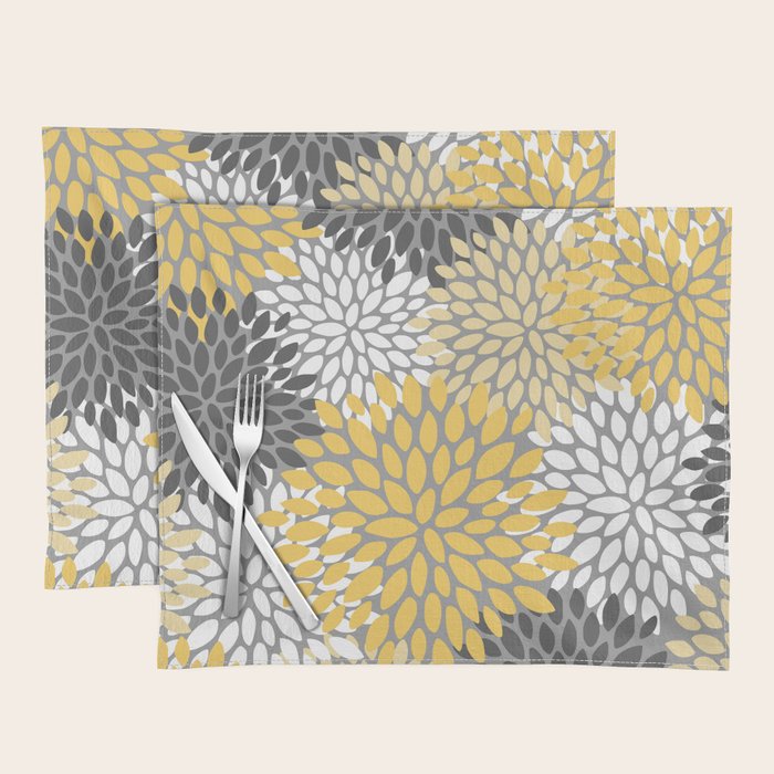 Modern Flowers Print, Yellow, White and Charcoal Grey Placemat Gallery Image 1