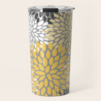 Modern Flowers Print, Yellow, White and Charcoal Grey Travel Mug Gallery Image 1