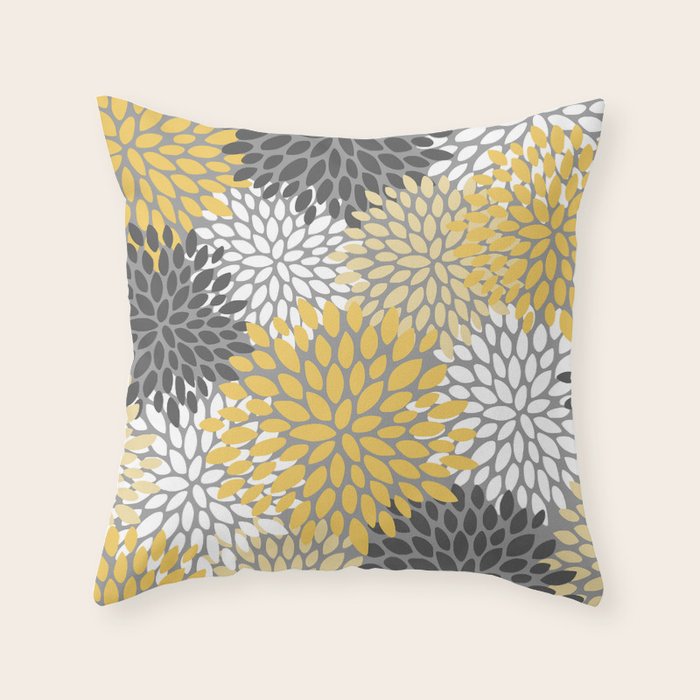 Modern Flowers Print, Yellow, White and Charcoal Grey Throw Pillow Gallery Image 6
