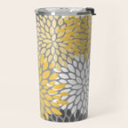 Modern Flowers Print, Yellow, White and Charcoal Grey Travel Mug Gallery Image 2