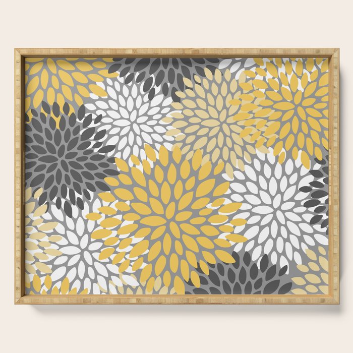 Modern Flowers Print, Yellow, White and Charcoal Grey Serving Tray Gallery Image 1