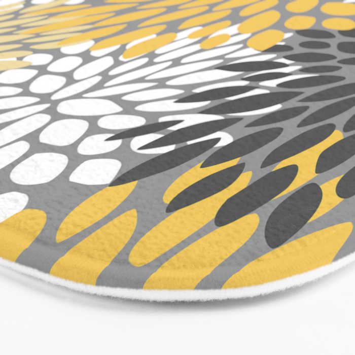 Modern Flowers Print, Yellow, White and Charcoal Grey Bath Mat Gallery Image 3