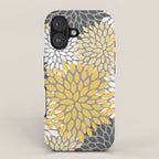Modern Flowers Print, Yellow, White and Charcoal Grey iPhone Case Gallery Image 1