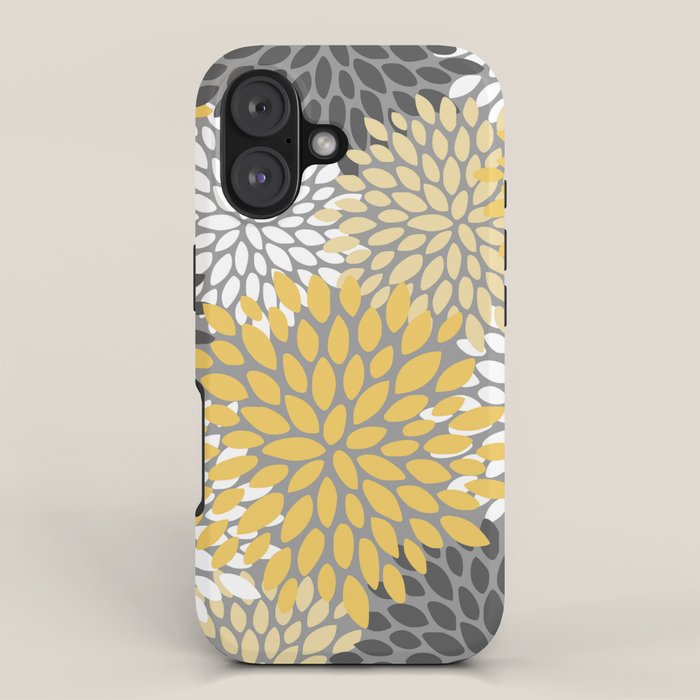 Modern Flowers Print, Yellow, White and Charcoal Grey iPhone Case Gallery Image 1