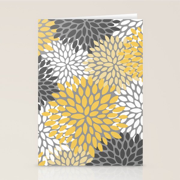 Modern Flowers Print, Yellow, White and Charcoal Grey Stationery Card Gallery Image 2