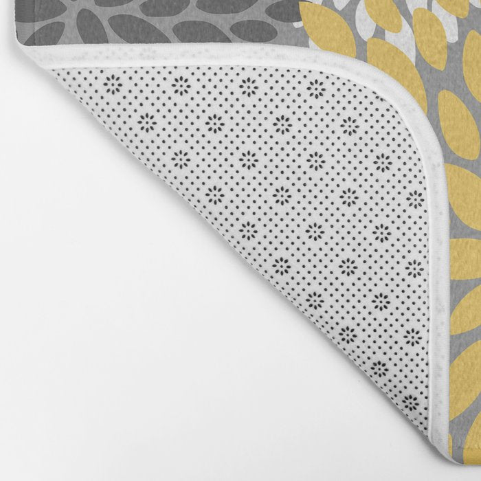 Modern Flowers Print, Yellow, White and Charcoal Grey Bath Mat Gallery Image 2