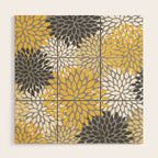 Modern Flowers Print, Yellow, White and Charcoal Grey Wood Wall Art Gallery Image 1