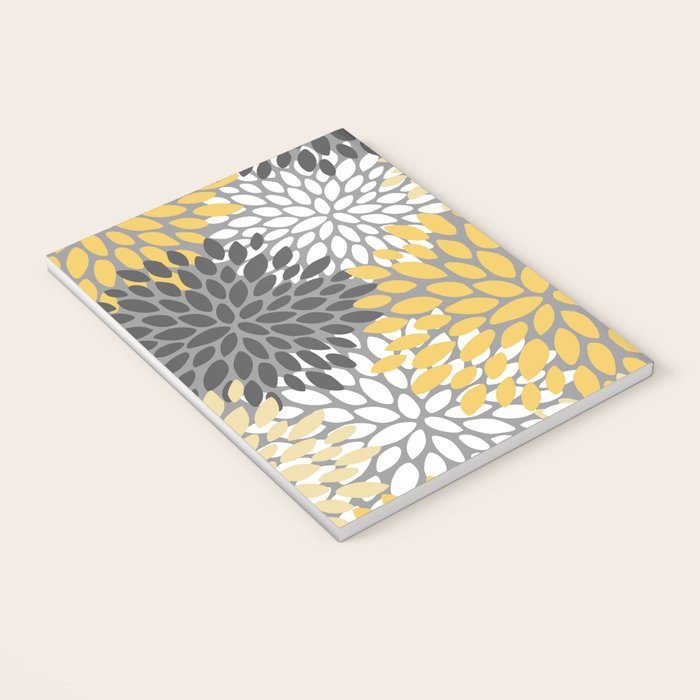 Modern Flowers Print, Yellow, White and Charcoal Grey Notebook Gallery Image 3
