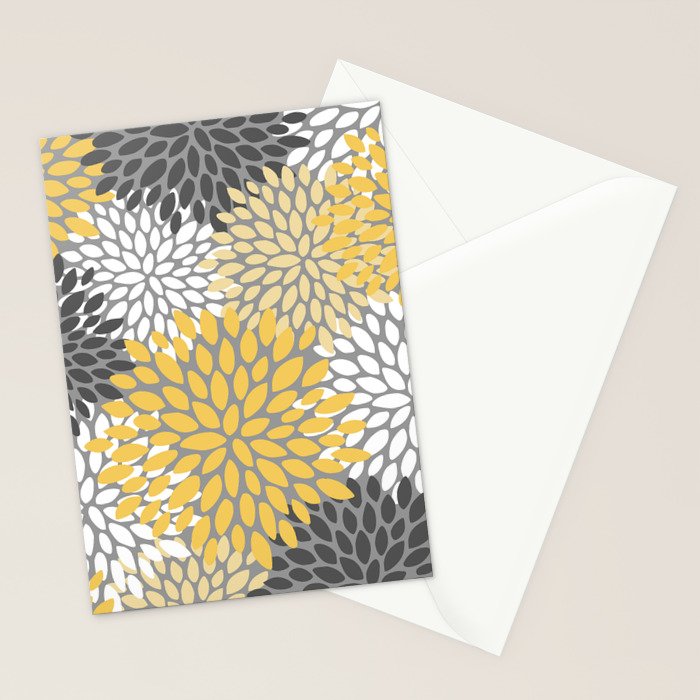 Modern Flowers Print, Yellow, White and Charcoal Grey Stationery Card Gallery Image 2