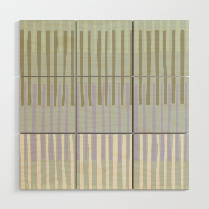 Block print geometrics stripes sage Wood Wall Art Gallery Image 1