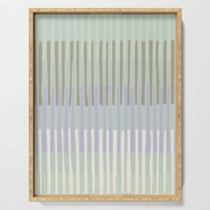 Block print geometrics stripes sage Serving Tray Gallery Image 1