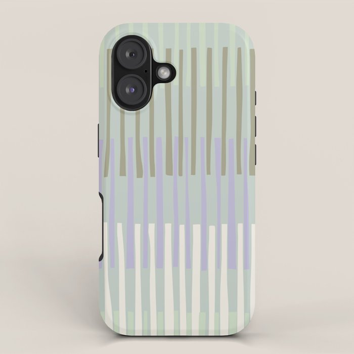 Block print geometrics stripes sage iPhone Case Gallery Image 1