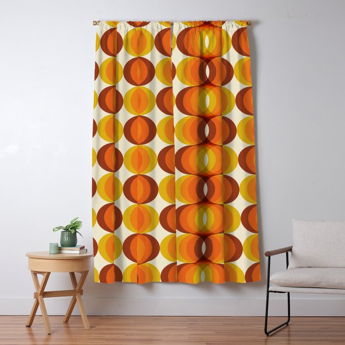 Orange, Brown, and Ivory Retro 1960s Wavy Pattern Window Curtain Gallery Image 1