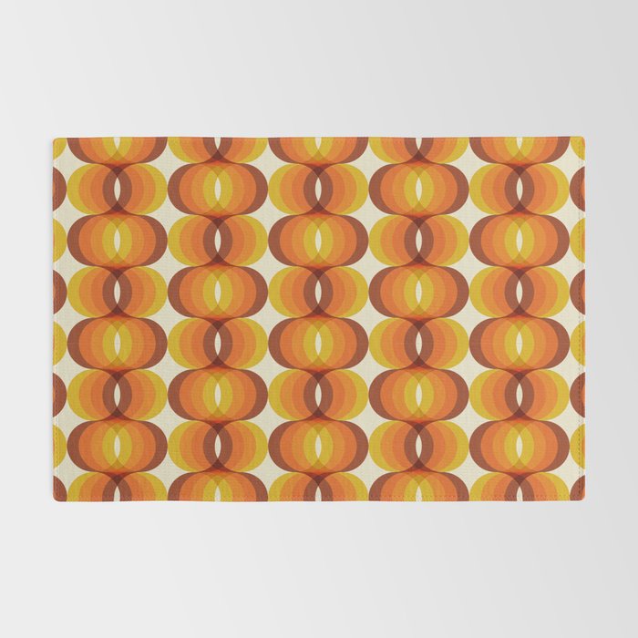 Orange, Brown, and Ivory Retro 1960s Wavy Pattern Rug Gallery Image 2