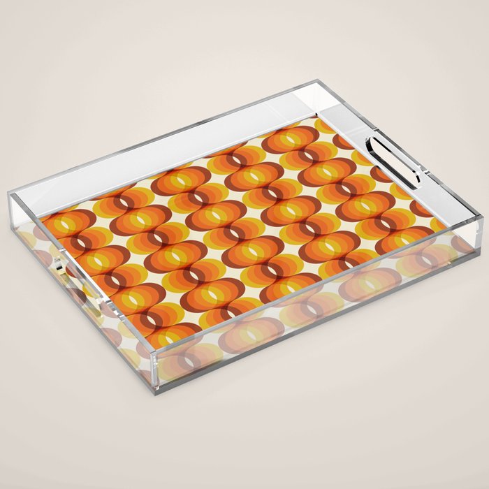 Orange, Brown, and Ivory Retro 1960s Wavy Pattern Acrylic Tray Gallery Image 1