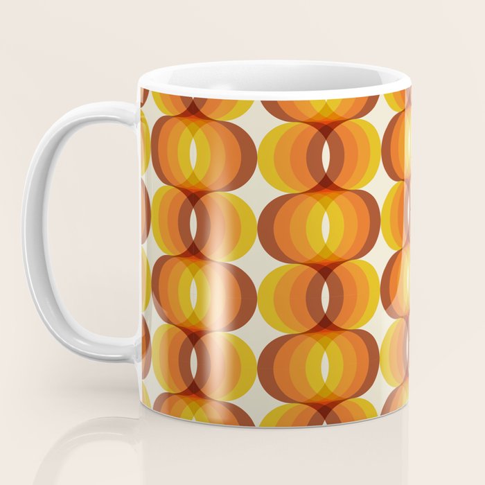 Orange, Brown, and Ivory Retro 1960s Wavy Pattern Coffee Mug Gallery Image 3