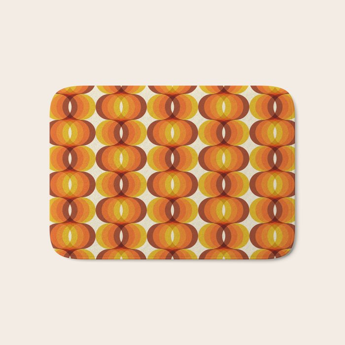 Orange, Brown, and Ivory Retro 1960s Wavy Pattern Bath Mat Gallery Image 1