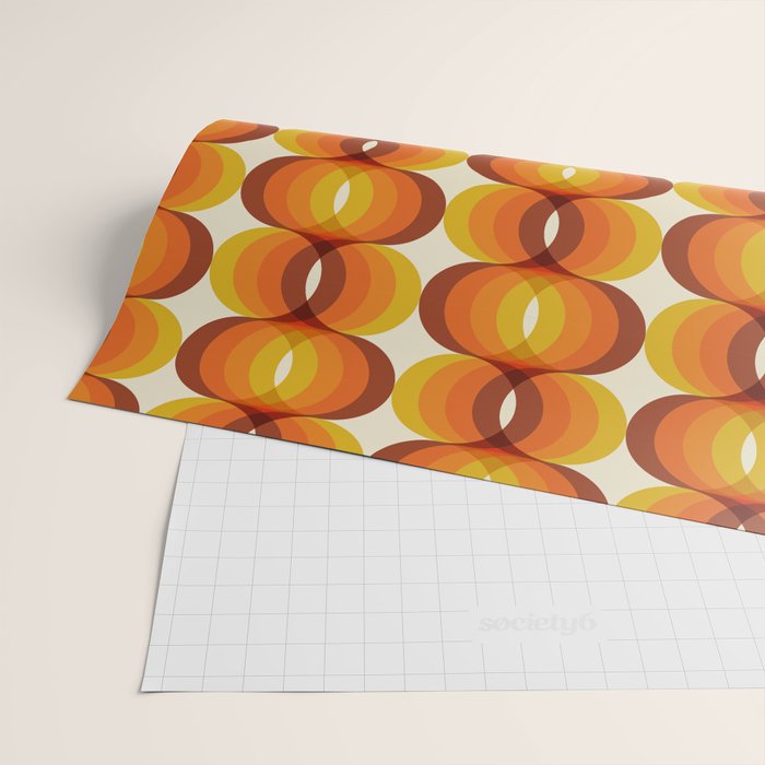 Orange, Brown, and Ivory Retro 1960s Wavy Pattern Wrapping Paper Gallery Image 2