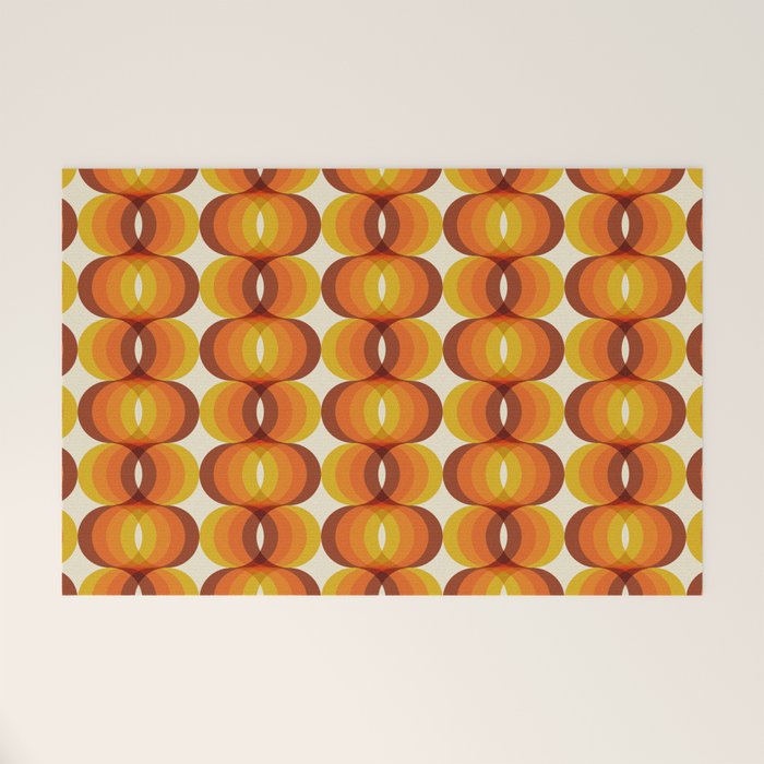 Orange, Brown, and Ivory Retro 1960s Wavy Pattern Welcome Mat Gallery Image 1