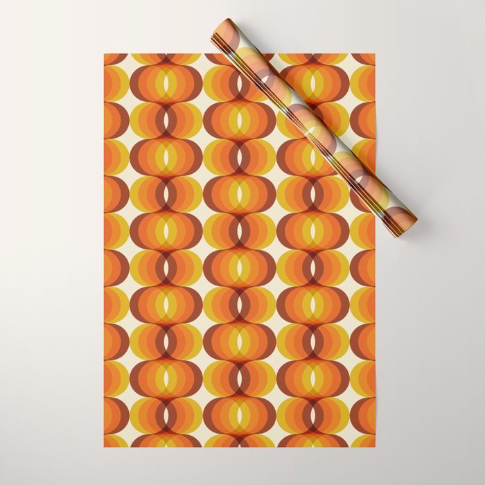 Orange, Brown, and Ivory Retro 1960s Wavy Pattern Wrapping Paper Gallery Image 1