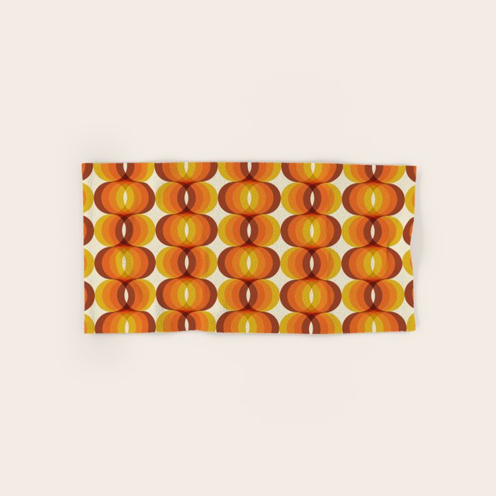 Orange, Brown, and Ivory Retro 1960s Wavy Pattern Bath Towel Gallery Image 1