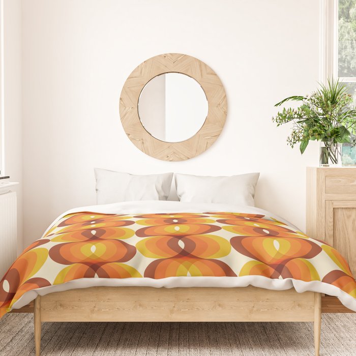 Orange, Brown, and Ivory Retro 1960s Wavy Pattern Duvet Cover Gallery Image 3