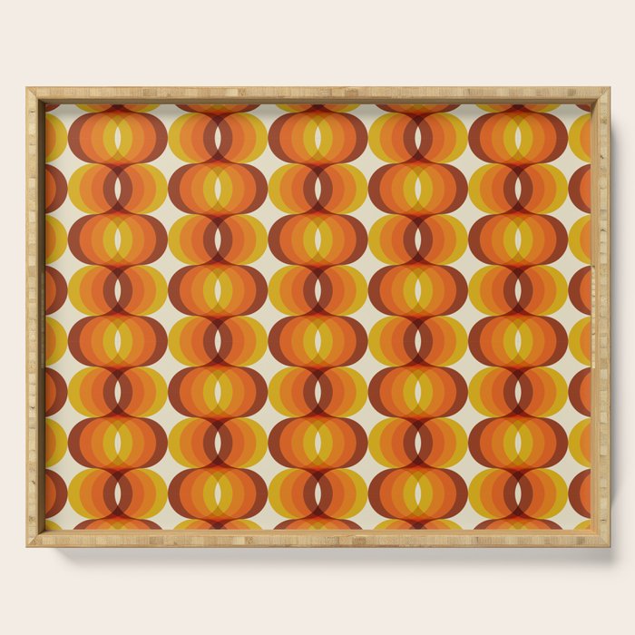 Orange, Brown, and Ivory Retro 1960s Wavy Pattern Serving Tray Gallery Image 1