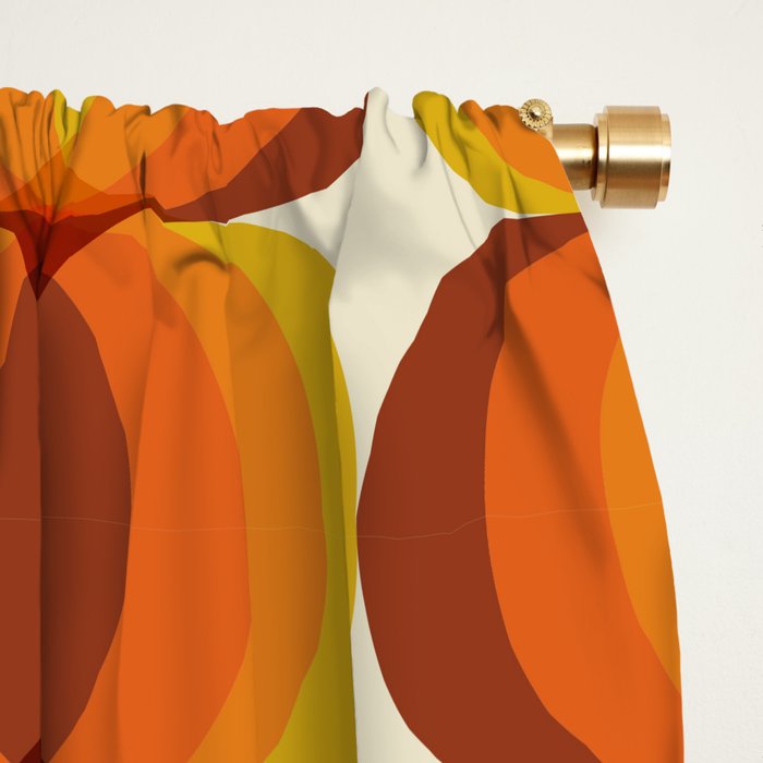 Orange, Brown, and Ivory Retro 1960s Wavy Pattern Window Curtain Gallery Image 2
