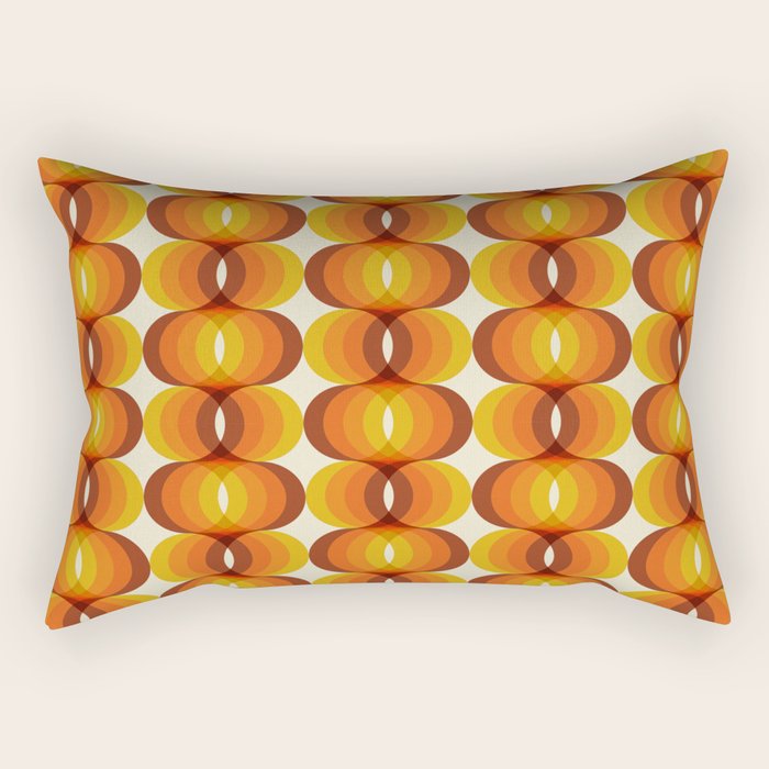 Orange, Brown, and Ivory Retro 1960s Wavy Pattern Rectangular Pillow Gallery Image 1