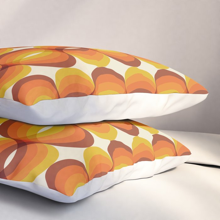 Orange, Brown, and Ivory Retro 1960s Wavy Pattern Pillow Sham Gallery Image 3