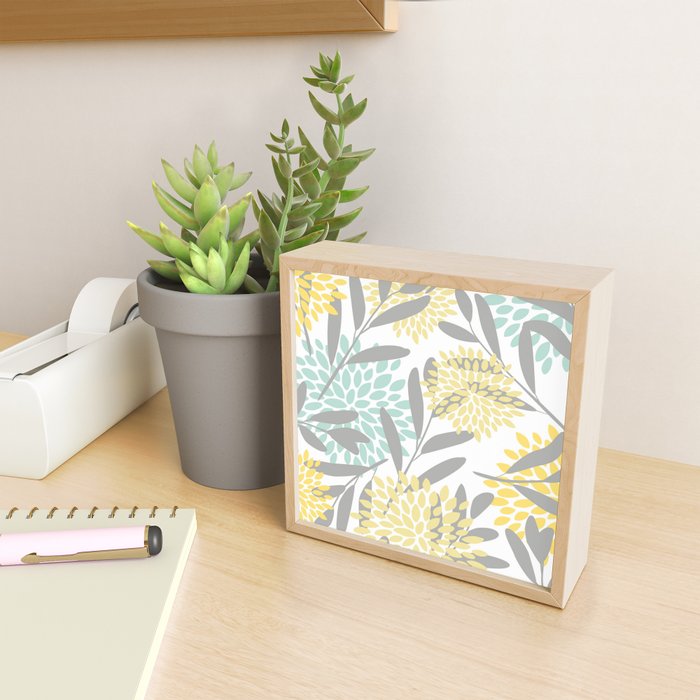 Floral Prints, Leaves and Blooms, Gray, Yellow and Aqua Mini Art Print Gallery Image 2
