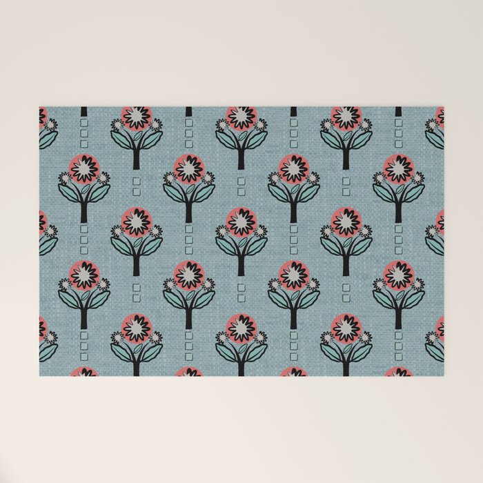 Blockprint Blooms on light blue Welcome Mat Gallery Image 1