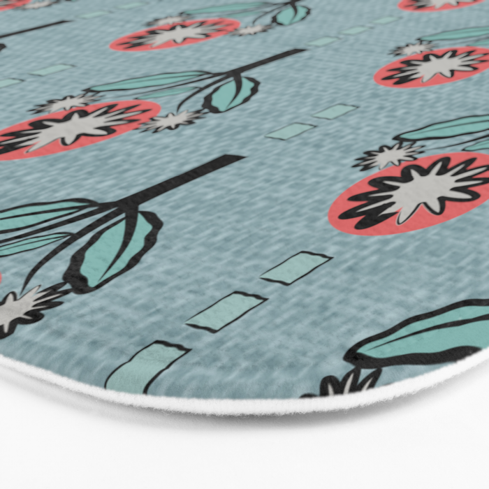 Blockprint Blooms on light blue Bath Mat Gallery Image 3