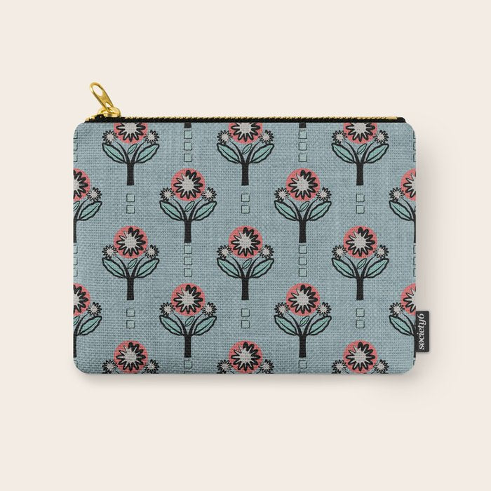 Blockprint Blooms on light blue Carry All Pouch Gallery Image 1