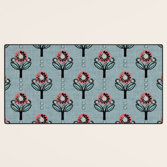 Blockprint Blooms on light blue Desk Mat Gallery Image 3