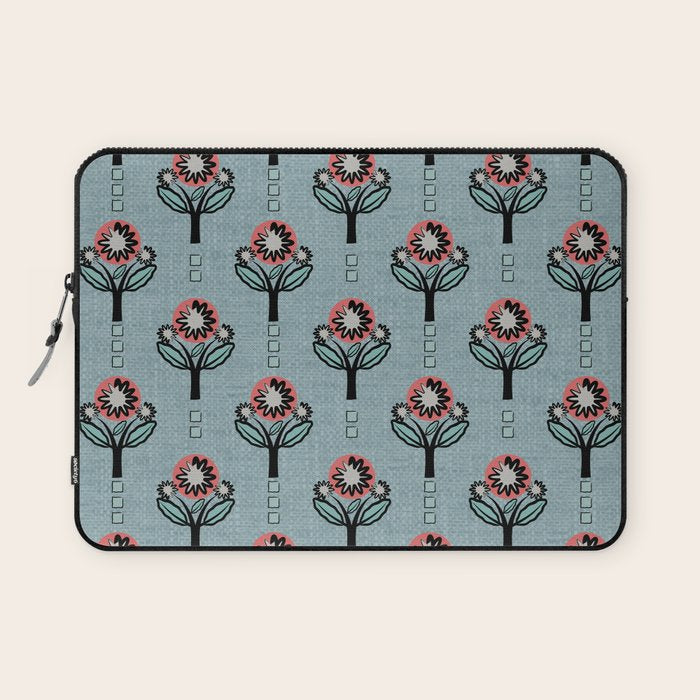 Blockprint Blooms on light blue Laptop Sleeve Gallery Image 1