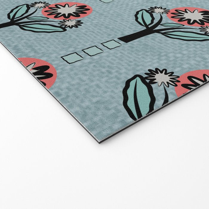 Blockprint Blooms on light blue Welcome Mat Gallery Image 2