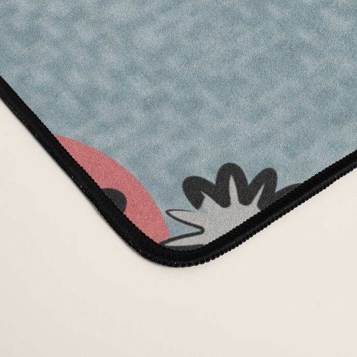 Blockprint Blooms on light blue Desk Mat Gallery Image 4
