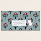 Blockprint Blooms on light blue Desk Mat Gallery Image 1