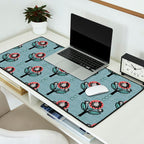 Blockprint Blooms on light blue Desk Mat Gallery Image 2
