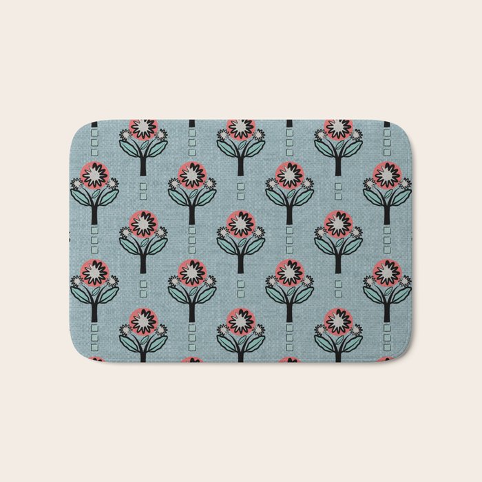 Blockprint Blooms on light blue Bath Mat Gallery Image 1