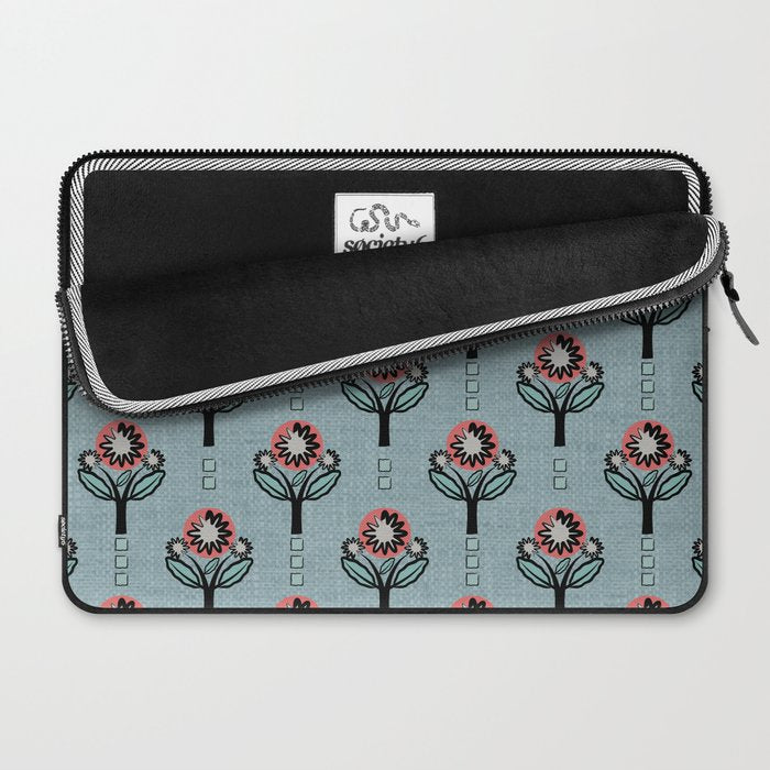 Blockprint Blooms on light blue Laptop Sleeve Gallery Image 2
