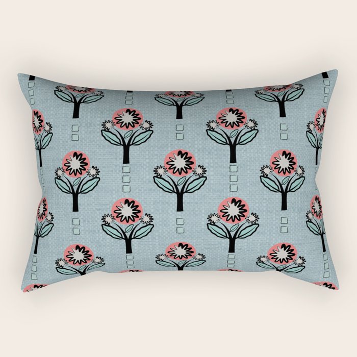 Blockprint Blooms on light blue Rectangular Pillow Gallery Image 2