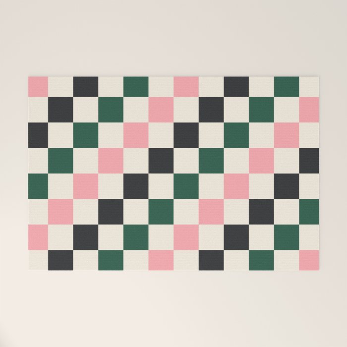 Checker racing stripes - green pink Welcome Mat Gallery Image 1